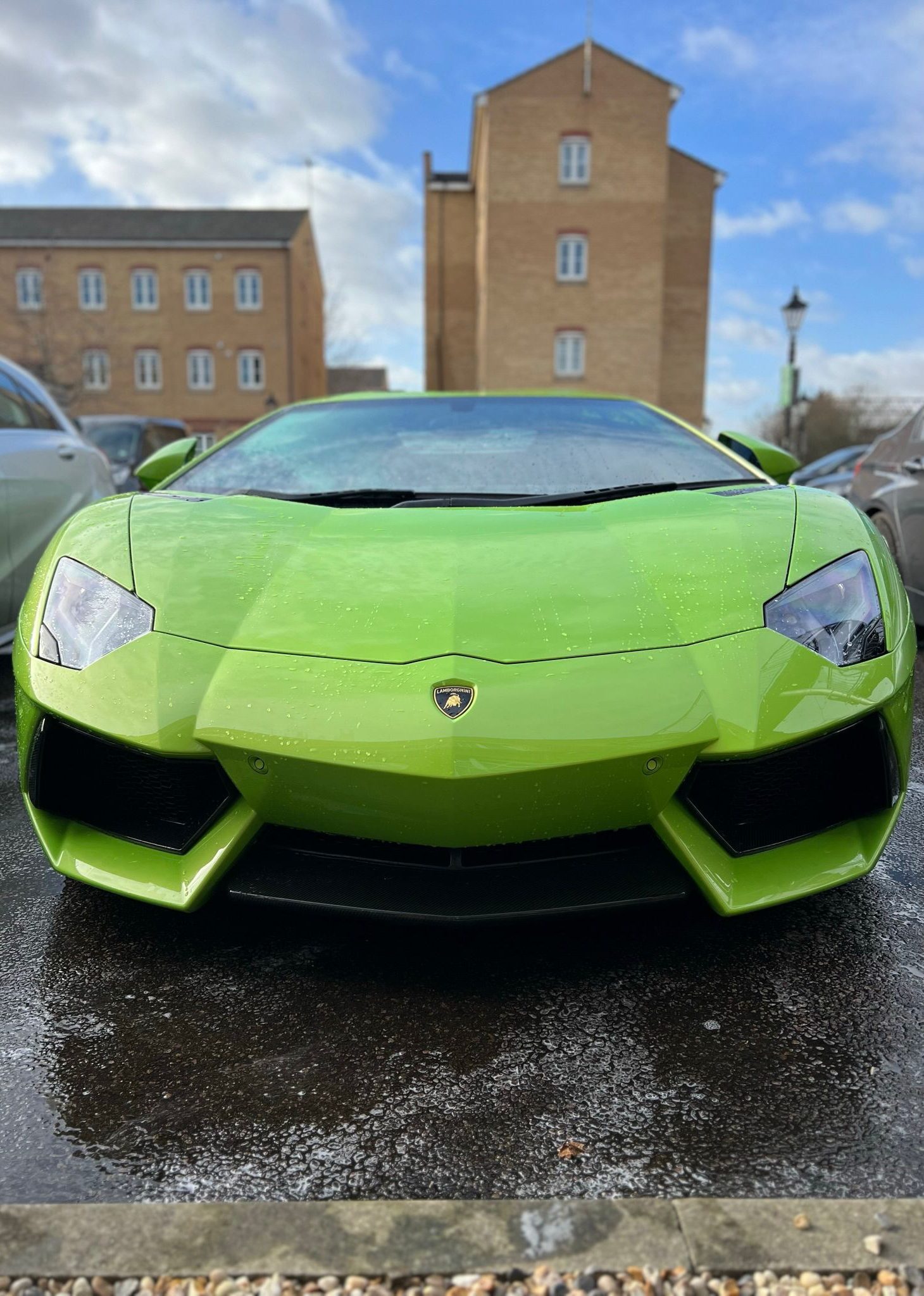 Lamborghini super car front view after wash for valet and coating by JP detailing and dents in Essex